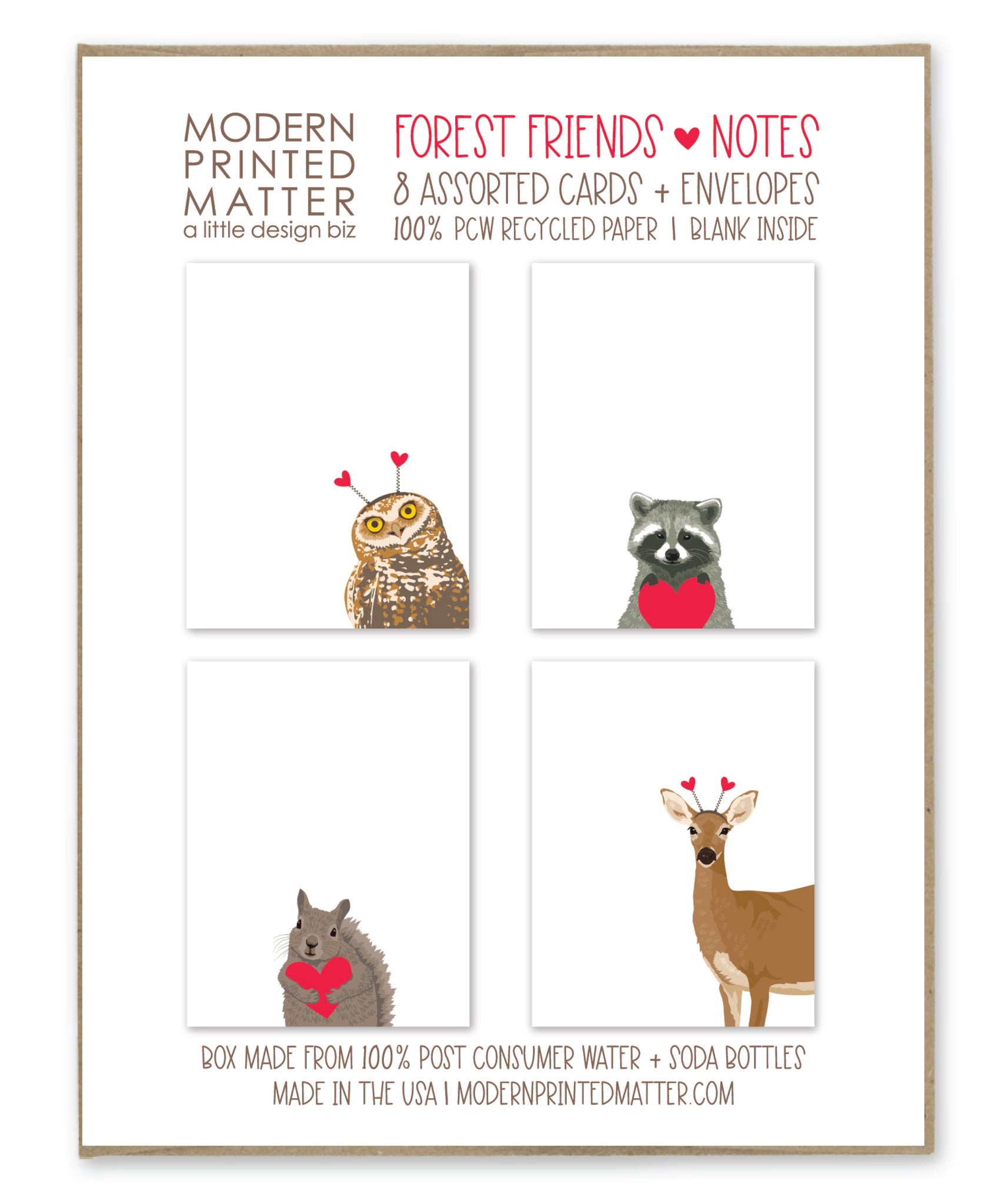 FOREST FRIENDS ASSORTED LOVE NOTES (BOX OF 8)