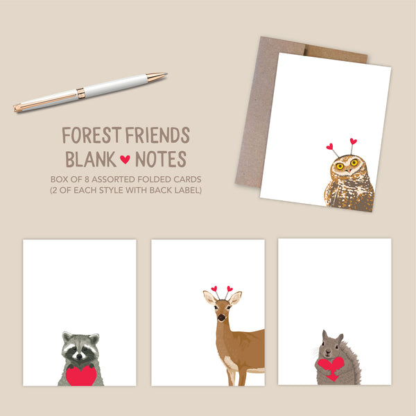 FOREST FRIENDS ASSORTED LOVE NOTES (BOX OF 8)