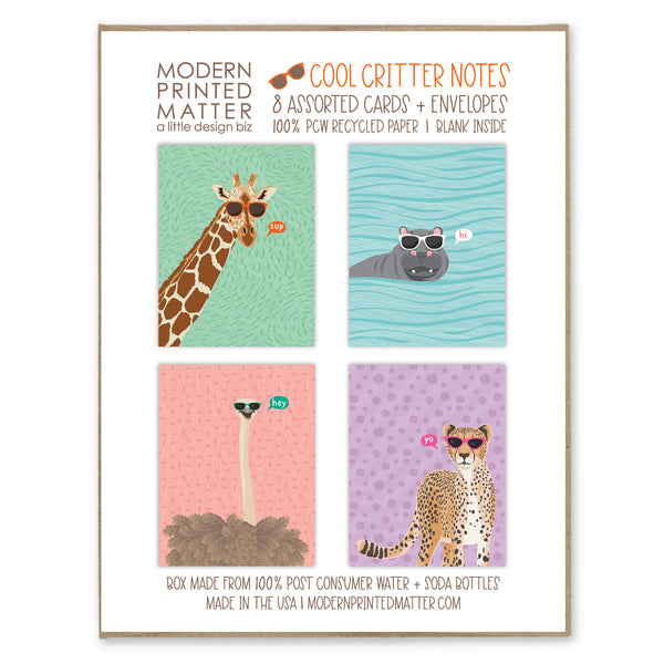 COOL CRITTERS ASSORTED NOTE SET (BOX OF 8)