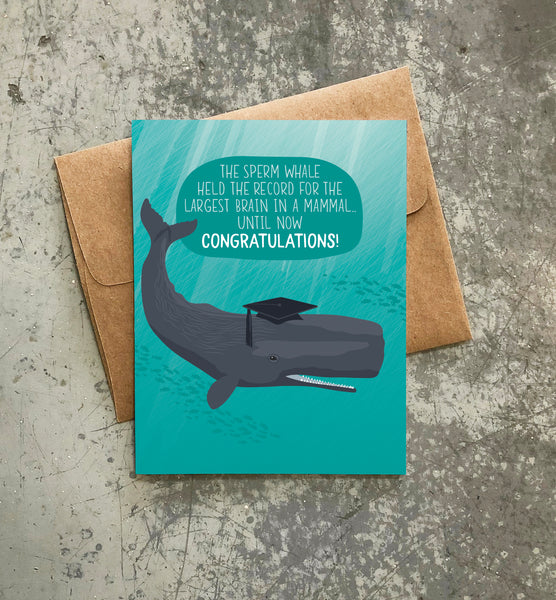 BIG BRAIN WHALE GRADUATION CARD