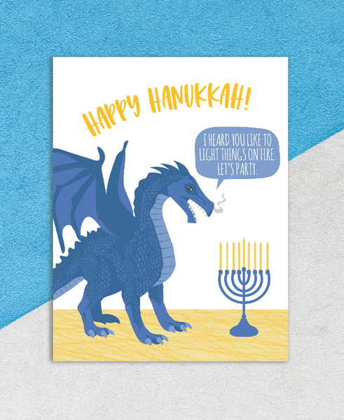 FUNNY DRAGON HANUKKAH CARD