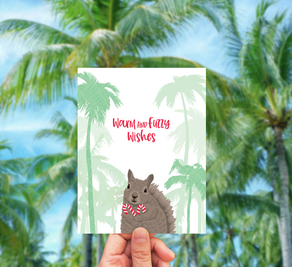 SQUIRREL + PALM TREES HOLIDAY CARD