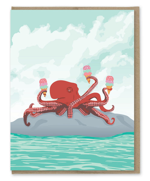 OCTOPUS WITH ICE CREAM BLANK NOTE CARD