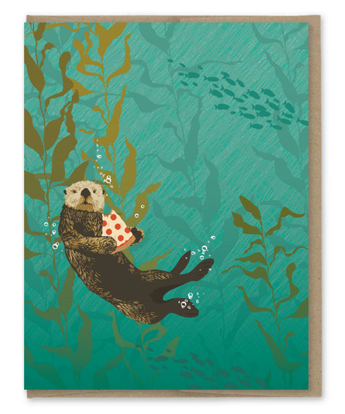 SEA OTTER WITH PIZZA BLANK NOTE CARD