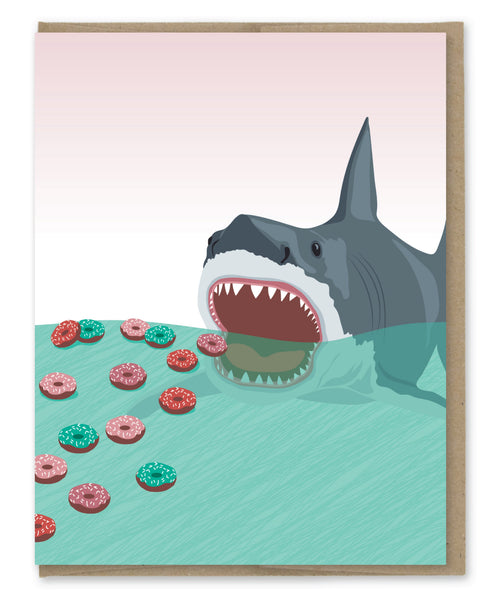 SHARK EATING DONUTS BLANK NOTE CARD