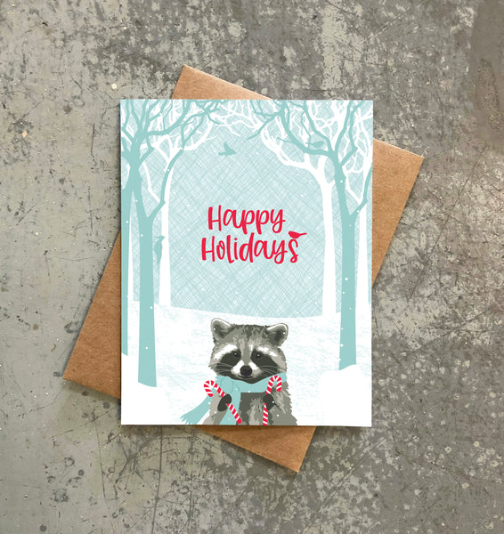 RACCOON CANDY CANES HOLIDAY CARD